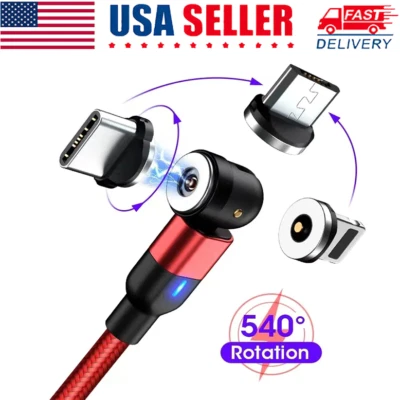 180°+360° Rotate Magnetic Charger Cable Phone Fast Charging Type C Micro USB IOS - Image 1 of 4