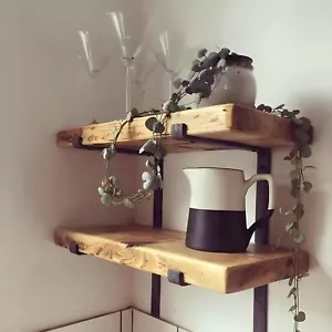 Rustic Wooden Shelf Handmade Reclaimed Solid Wood Scaffold Shelf (inc Brackets) - Picture 1 of 42