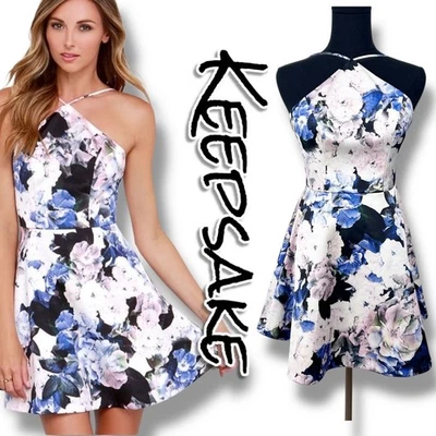 Keepsake The Label Crossroads Floral Abstract Print Halter Mini Womens Size S - Image 1 of 4