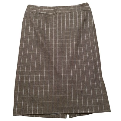 J. McLaughlin 羊毛女式秋裙棕色和蓝色格子 6 码 — 第 1/4 张图片