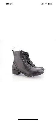 Bota de Combate Cole Haan Camea Para Mujer Talla 10 B Cuero Negro Con Cordones Tacón Bloque Foto 1 de 4