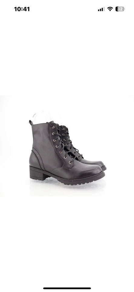 Bota de Combate Cole Haan Camea Para Mujer Talla 10 B Cuero Negro Con Cordones Tacón Bloque Foto 1 de 4