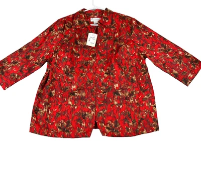 CJ Banks Shacket  Womens 1X Red Floral Full Zip Unlined Long Sleeve - Image 1 of 4
