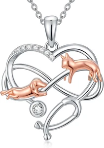 Collana stetoscopio regali veterinari argento sterling cuore regali per veterinari donna - Foto 1 di 6
