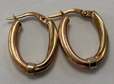 Vintage 9CT TRI COLOUR Gold Creole Type Hoop Earrings 19mm long 1.6 GRAM - Image 1 of 4