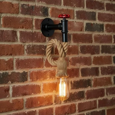 Hemp Rope Pipe Wall Light Retro Metal Pipe Lamp with 60cm Jute Rope Wall Lamp - Image 1 of 4