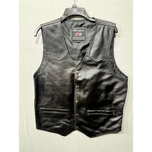 Biker Motorcycle Western Snap Closure Genuine Leather Black Vest Men Size L - Picture 1 of 12