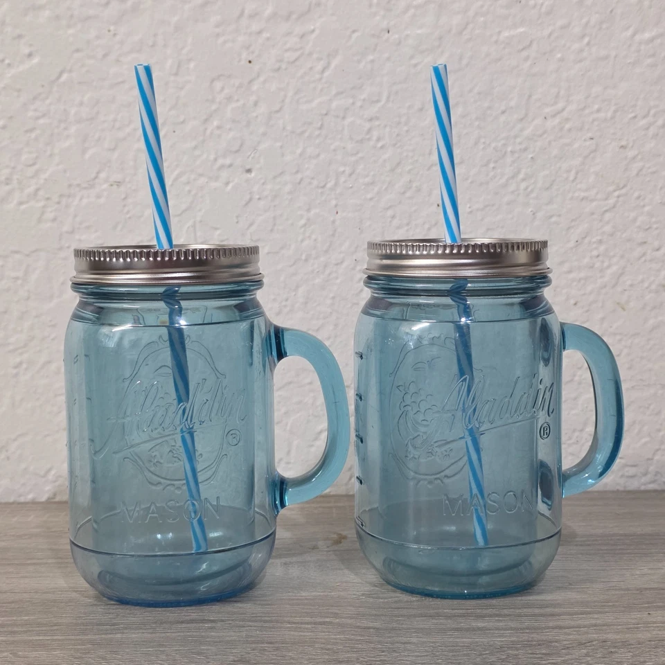 Aladdin Insulated 20oz Plastic Mason Jar Tumblers Travel Mugs Set Of 2 - Image 1 of 4