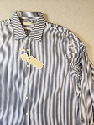 Camisa Michael Kors Manga Larga Abotonada Azul Rayas Talla 17.5-34/35 Nueva Con Etiquetas Foto 1 de 4