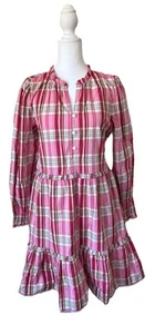 J. Crew Cotton Blend Pink White Plaid Ruffle Trim Fit & Flare Dress Sz 4 - Picture 1 of 14