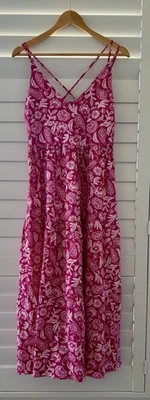Witchery Pink Midi Dress Size 6 Paisley  Print Tiered Linen Cross Back NWOT - image 1 of 4