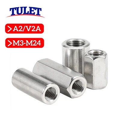 Gewindemuffen M3 - M24 rund Sechskant Edelstahl Langmuttern Verlängerungsmuttern - Bild 1 von 3