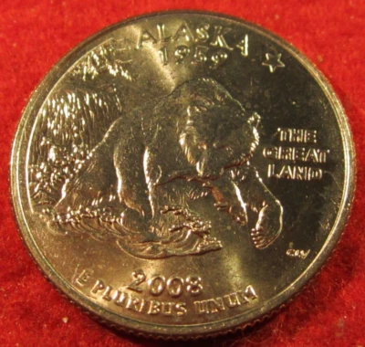 2008 D Denver Alaska State Clad Quarter - UNC - Bright Silver Color - Image 1 of 3