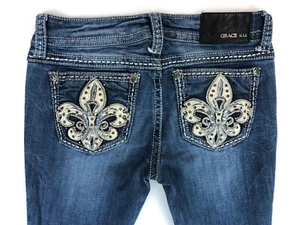 Grace In LA Jeans Women's 25 Low Rise Bootcut Dark Wash Denim Pockets Stretch - Picture 1 of 11