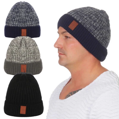 MARKENLOS Herren Wintermütze Warme Mütze Strickmütze Beanie Gefüttert Winter Cap Fell 4