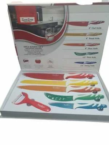 SET 5 COLTELLI DA CUCINA COLORATI CERAMICA PIU PELAPATATE - Foto 1 di 2