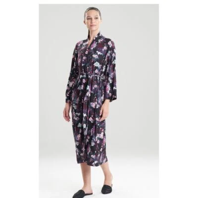 N by Natori Mediano Nuevo con Etiquetas Suave Oscuro Romántico Negro Floral Bata Bolsillos de Regalo Jardín Foto 1 de 4
