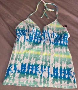 NWT Hot Water Tie Dye Watercolor Halter Swimsuit Tankini Top L Blue (B6) - Picture 1 of 2