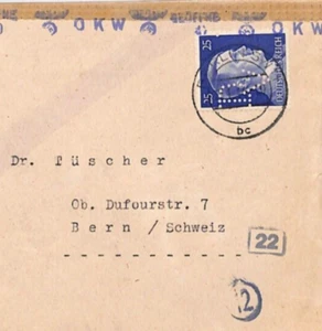 GERMANY WW2 Cover Berlin *DV* Perfin Newspaper OKW CENSOR Bern 1944 YV400 - Picture 1 of 14