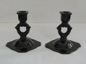 VINTAGE BLACK AMETHYST GLASS CANDLEHOLDERS - Picture 1 of 3