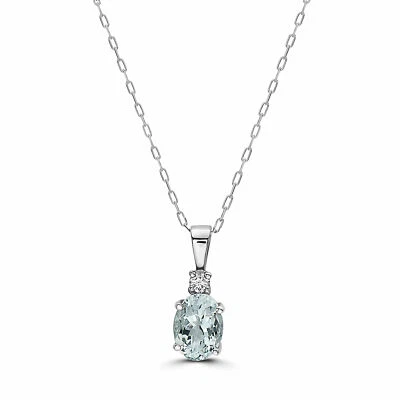 Birthstone 14K White Gold Aquamarine Nude Diamond 1 cts 18" Pendant Necklace - Image 1 of 4