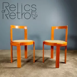 Silla de comedor Mid Century naranja y caña vintage retro MCM - Imagen 1 de 8