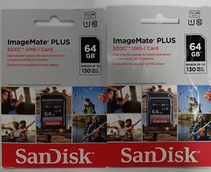 SanDisk  2 64GB ImageMate Plus SDXC UHS-1 Memory Card*130MB/s*Full HD*SD Card GB - Picture 1 of 2