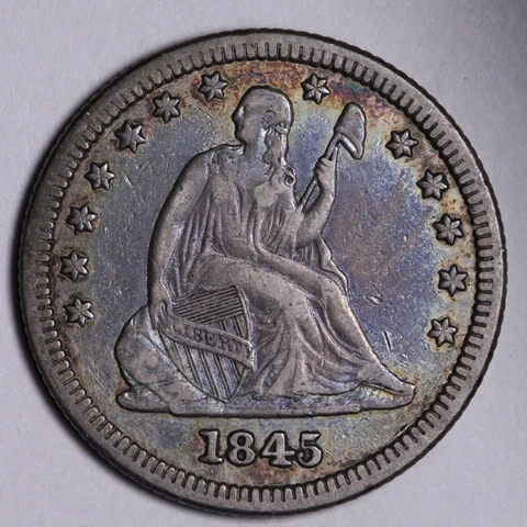 1845 Seated Liberty Quarter CHOICE XF+ Toned FREE SHIPPING E595 YCHZ Cover