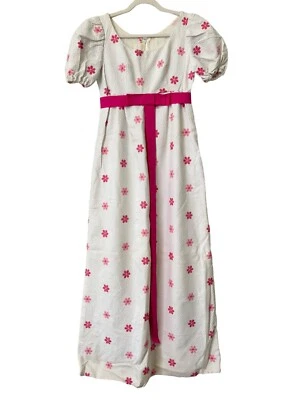Maxi Vestido Vintage Años 60 Floral Bordado Talla XS Blanco Rosa Mod Hippie Cottage Foto 1 de 4