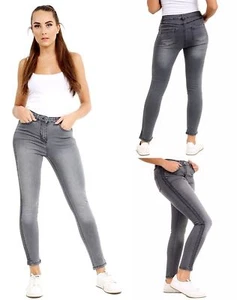 Damenjeans mit seitlichen Nieten Slim Fit grau Skinny ausgefallen 2 Seitentaschen Hose - Bild 1 von 10