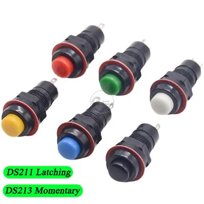 10mm Push Mini Round Button Switch DS213 Momentary or DS211 Latching ON/OFF 250V - Image 1 of 4