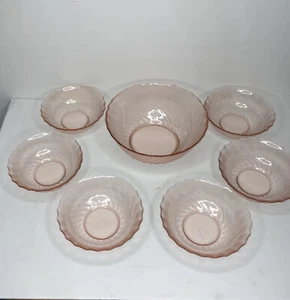 Vintage Arcoroc France Rosaline Rosa Wirbel Schalen Dessert Servier Set 7 Glas - Bild 1 von 15