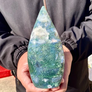1.3LB Natural agate water grass quartz crystal carved water drop Reiki restorati - Picture 1 of 12