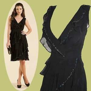 MONSOON Negro Vinnie Adornado Cóctel Vestido UK 10 EU 38 £120  - Imagen 1 de 7
