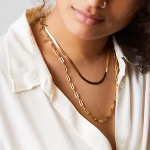 Gold and Silver Chunky Hardware Links Chain Choker, Titanium Stainless Steel - Picture 1 of 14