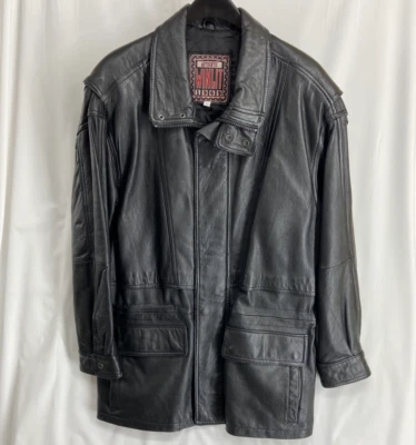 Autêntica Jaqueta de Couro Masculina Winlit 1969 Tamanho Grande Preta Motociclista Bombardeiro Aviador - Imagem 1 de 4
