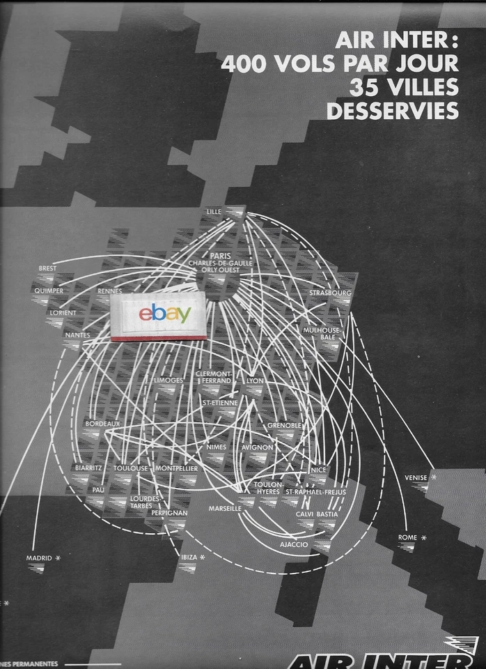 AIR INTER FRANCE 1991 400 VUELOS A 35 CIUDADES TODOS LOS DÍAS MAPA RUTA FRANCÉS ANUNCIO Foto 1 de 1
