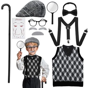 Kids 100 Days of School Costume for Boys Old Man Costume for Kids with Old Ma... - Picture 1 of 5