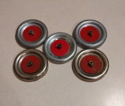 Vintage AC Gilbert Erector Set Lot of (5) 3 inch Disc Wheels Red/Silver - Image 1 of 4