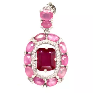 925 Argento Sterling Placcato Oro Bianco Rosso Rubino & Bianco Zircone Ciondolo - Foto 1 di 4