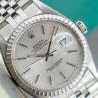 Rolex Mens Datejust 16030 Stainless Steel Silver Dial Engine Turned Bezel 36Mm