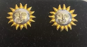 Sergio Bustamante Sonne Ohrringe Sterlingsilber 925 Künstler signiert groß 1,25" - Bild 1 von 10