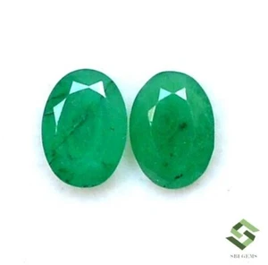 7x5 mm Certified Natural Emerald Oval Cut Pair 1.73 CTS Faceted Loose Gemstones - Picture 1 of 7