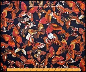 BEAUTIFUL "HOLLYTEX" MIXED ORANGE BUTTERFLIES FABRIC FQ 18" LONG X 22" WIDE - Picture 1 of 1