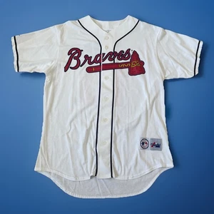 VTG Chipper Jones Atlanta Braves Cloth Made USA 90s Baseball Jersey White Men M - Picture 1 of 12