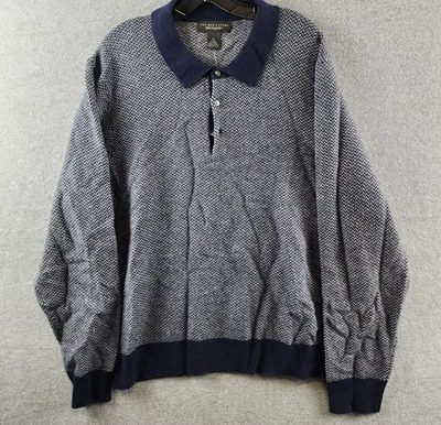 Мужской шерстяной и кашемировый жаккардовый свитер-поло The Men's Store at Bloomingdale's XL темно-синий - Изображение 1 из 4