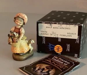Statuina vintage Anri "Fascio di Gioia" legno intagliato 3" Juan Ferrandiz come nuova - Foto 1 di 6