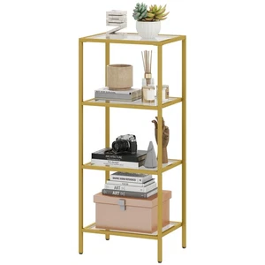 HOMCOM Mobiletto Scaffale in Metallo e Vetro a 4 Livelli 40x30x96.5 cm Oro - Foto 1 di 10