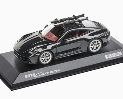 1:43 MINICHAMPS 2025 PORSCHE 911 992.2 Carrera w. skis Carbon Black / Red DEALER - Image 1 of 3