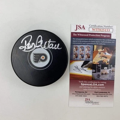 Autographed/Signed Ron Hextall Philadelphia Flyers Logo Hockey Puck JSA COA - Image 1 of 2